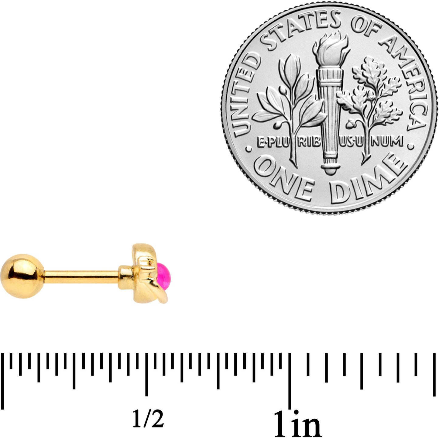 16G 1/4 Pink Faux Opal Gold Tone Heart Cartilage Tragus Set of 3