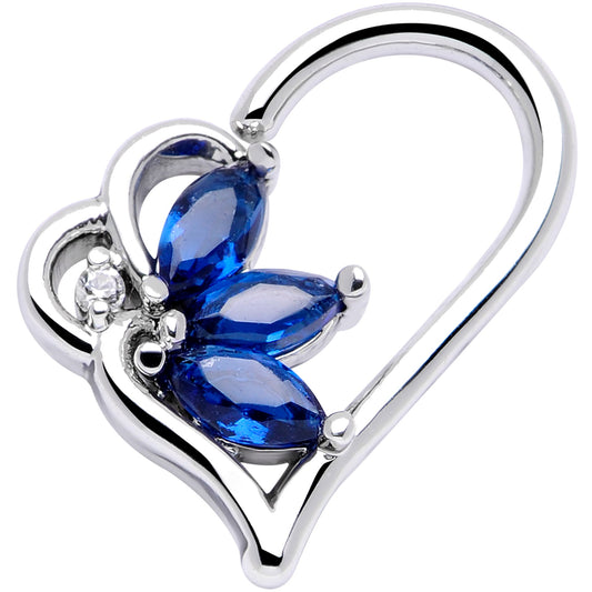 16G 3/8 Blue Gem Half Heart Right Ear Closure Ring