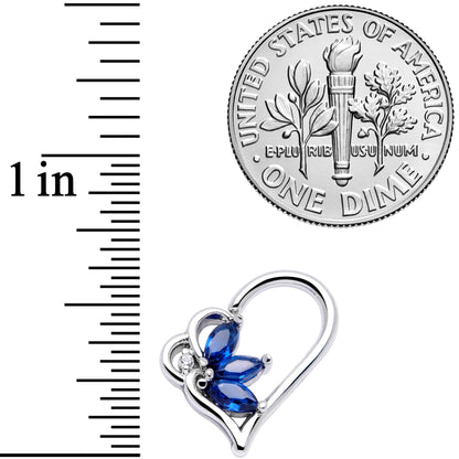 16G 3/8 Blue Gem Half Heart Right Ear Closure Ring