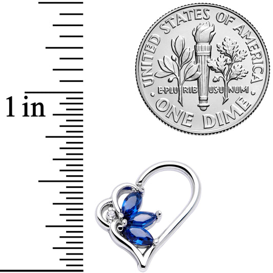 16G 3/8 Blue Gem Half Heart Right Ear Closure Ring