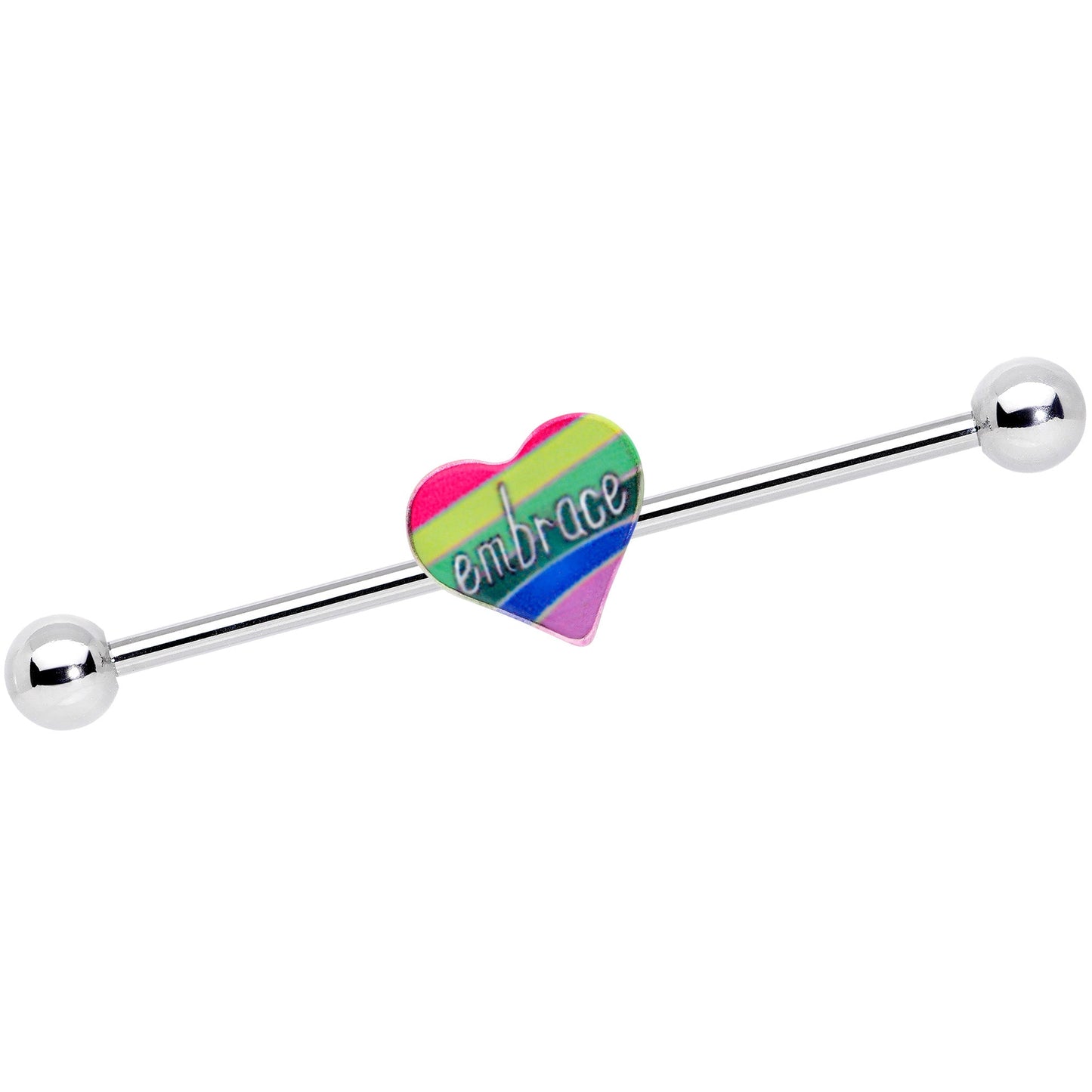 14G Rainbow Embrace Pride Heart Industrial Barbell 38mm