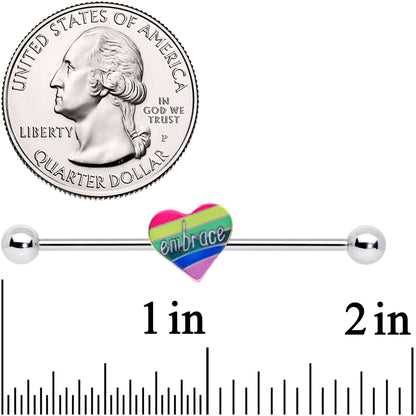 14G Rainbow Embrace Pride Heart Industrial Barbell 38mm