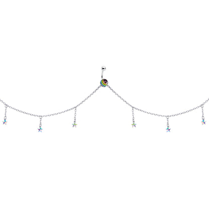 Iridescent Aurora Gem Orb Star Belly Ring Belly Chain