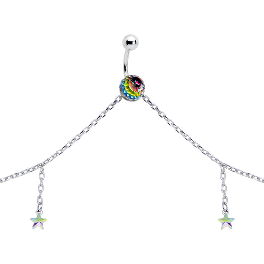 Iridescent Aurora Gem Orb Star Belly Ring Belly Chain
