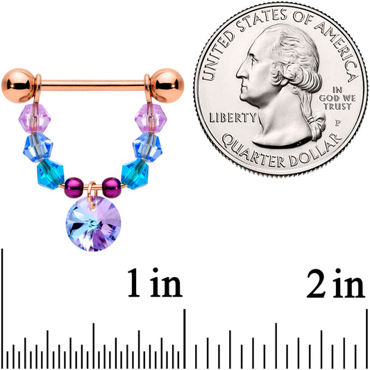 14G 5/8 Blue Purple Gem Rose Gold Tone Disc Nipple Ring Set