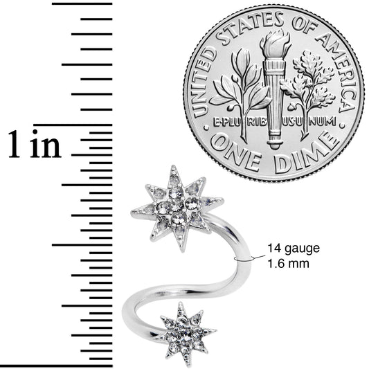 14G 3/8 Clear Gem Double Eight Pointed Star Twister Belly Ring