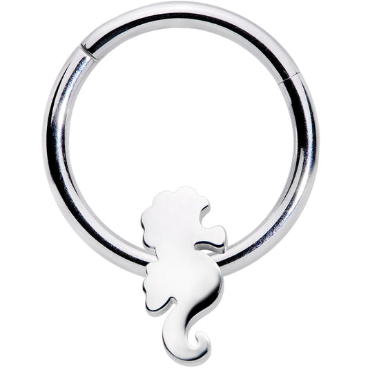 16G 3/8 Steel Nautical Seahorse Hinged Segment Ring
