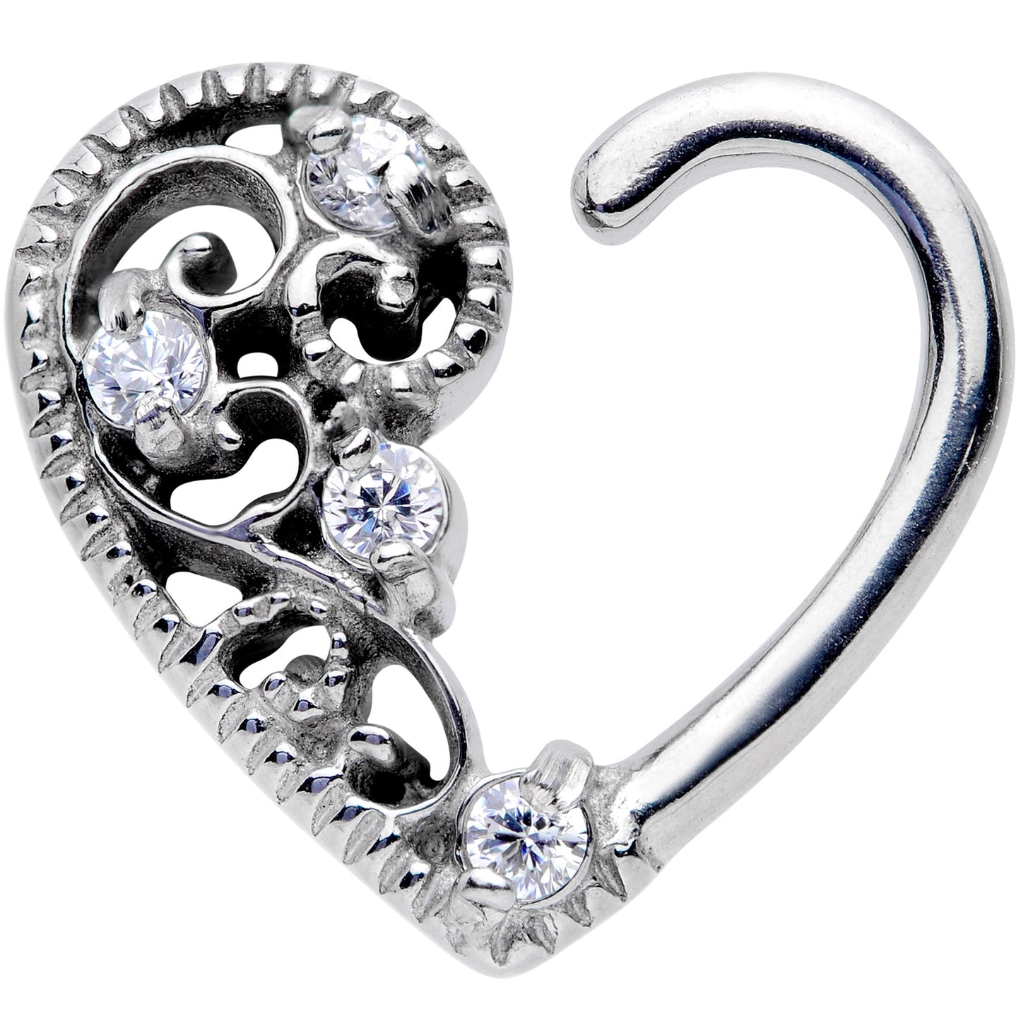 16G 3/8 Clear CZ Gem Art Deco Right Heart Closure Ring