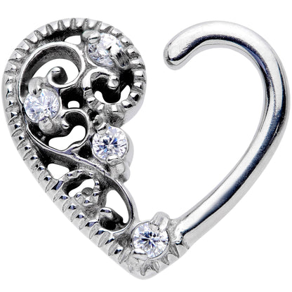 16G 3/8 Clear CZ Gem Art Deco Right Heart Closure Ring