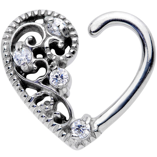16G 3/8 Clear CZ Gem Art Deco Right Heart Closure Ring