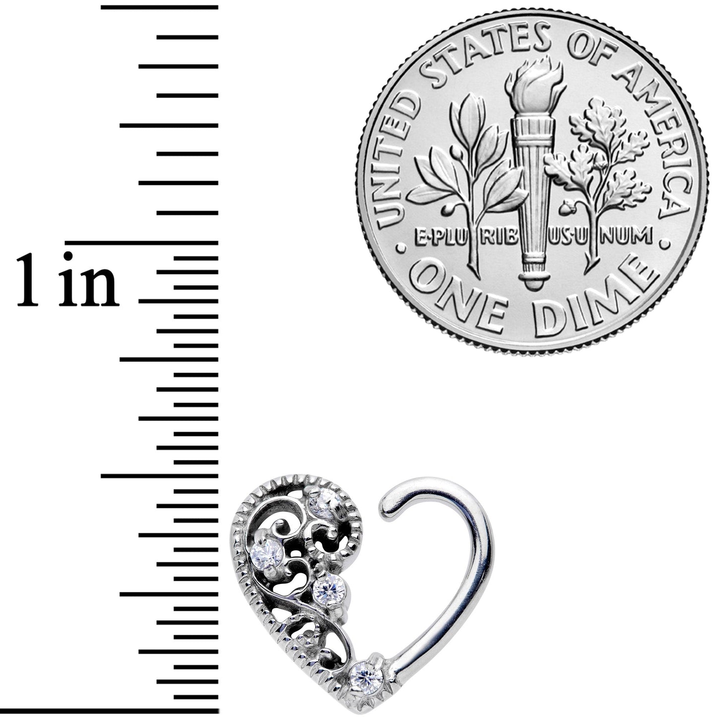 16G 3/8 Clear CZ Gem Art Deco Right Heart Closure Ring