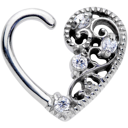 16G 3/8 Clear CZ Gem Art Deco Left Heart Closure Ring