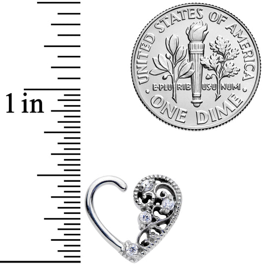 16G 3/8 Clear CZ Gem Art Deco Left Heart Closure Ring