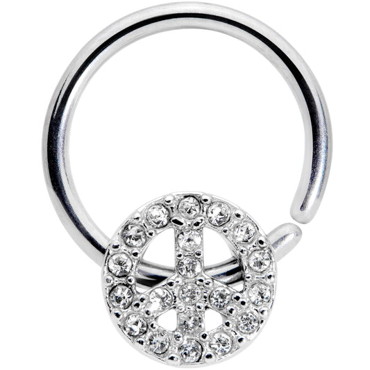 16G 3/8 Clear Gem Retro Peace Sign Closure Ring