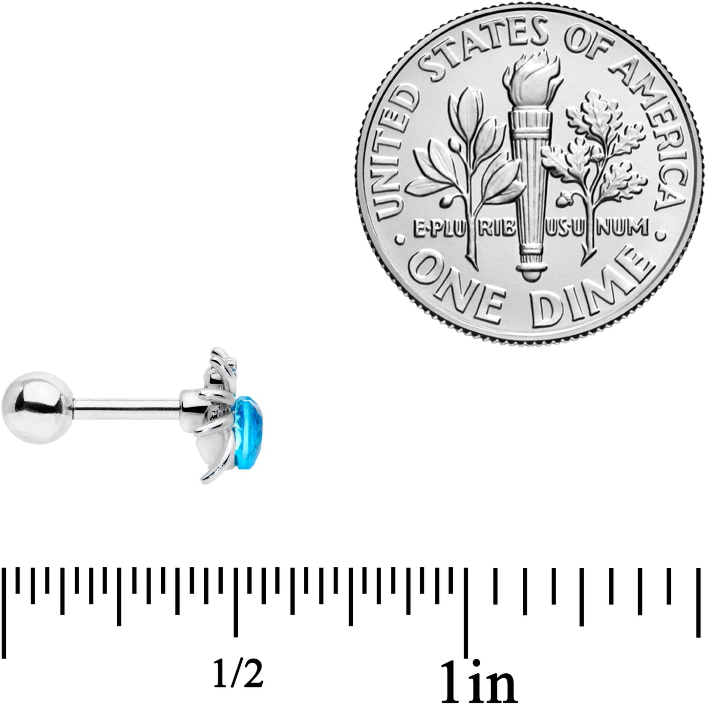 16G 1/4 Aqua Gem Heart Spider Cartilage Tragus