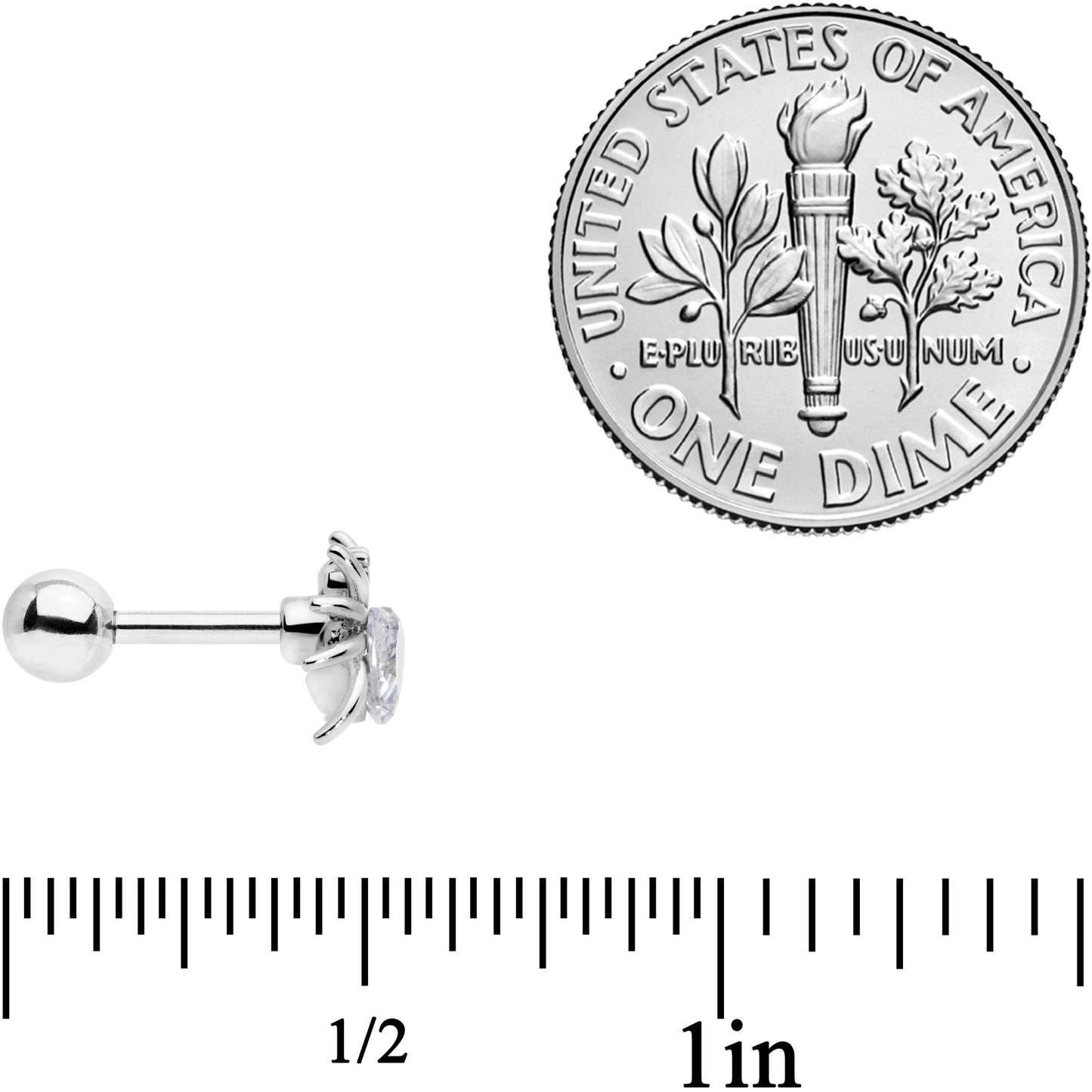 16G 1/4 Clear Gem Heart Spider Cartilage Tragus