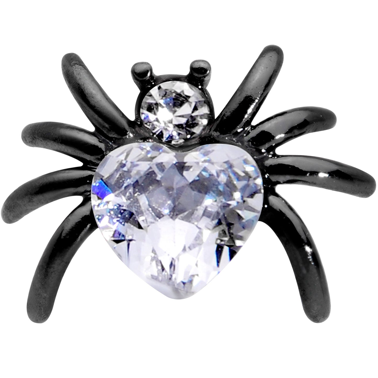 16G 1/4 Clear Gem Black Heart Spider Cartilage Tragus