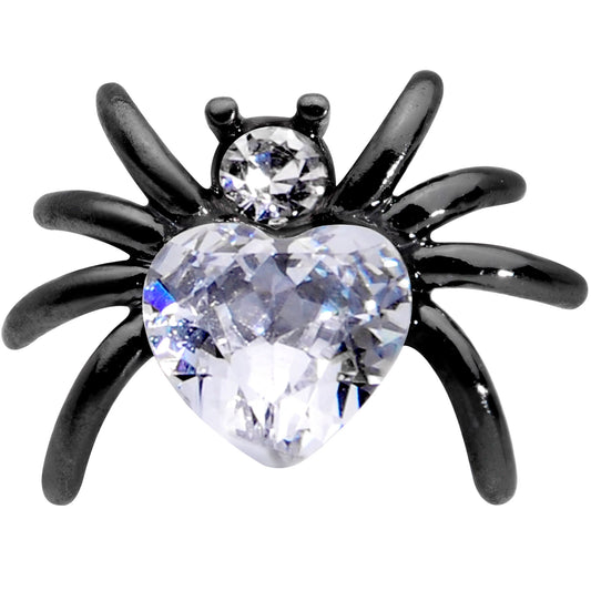 16G 1/4 Clear Gem Black Heart Spider Cartilage Tragus