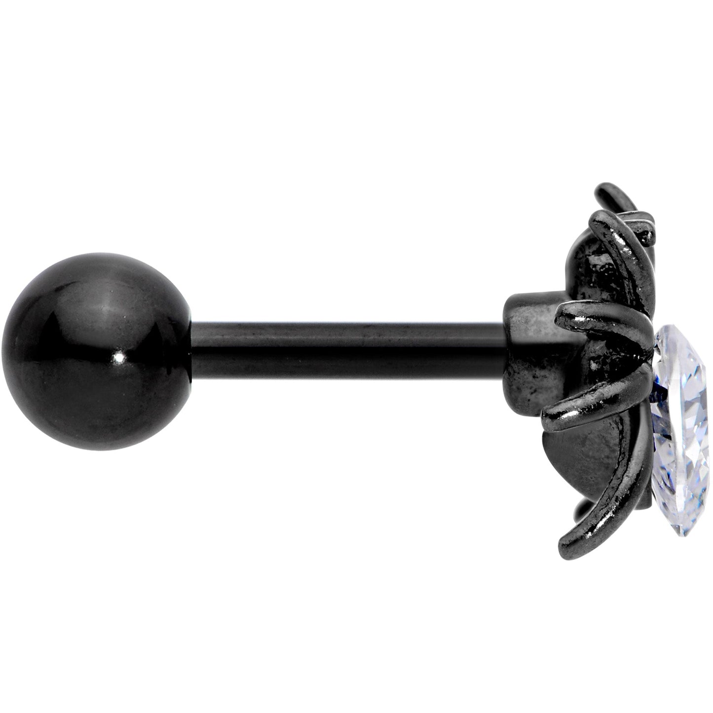 16G 1/4 Clear Gem Black Heart Spider Cartilage Tragus