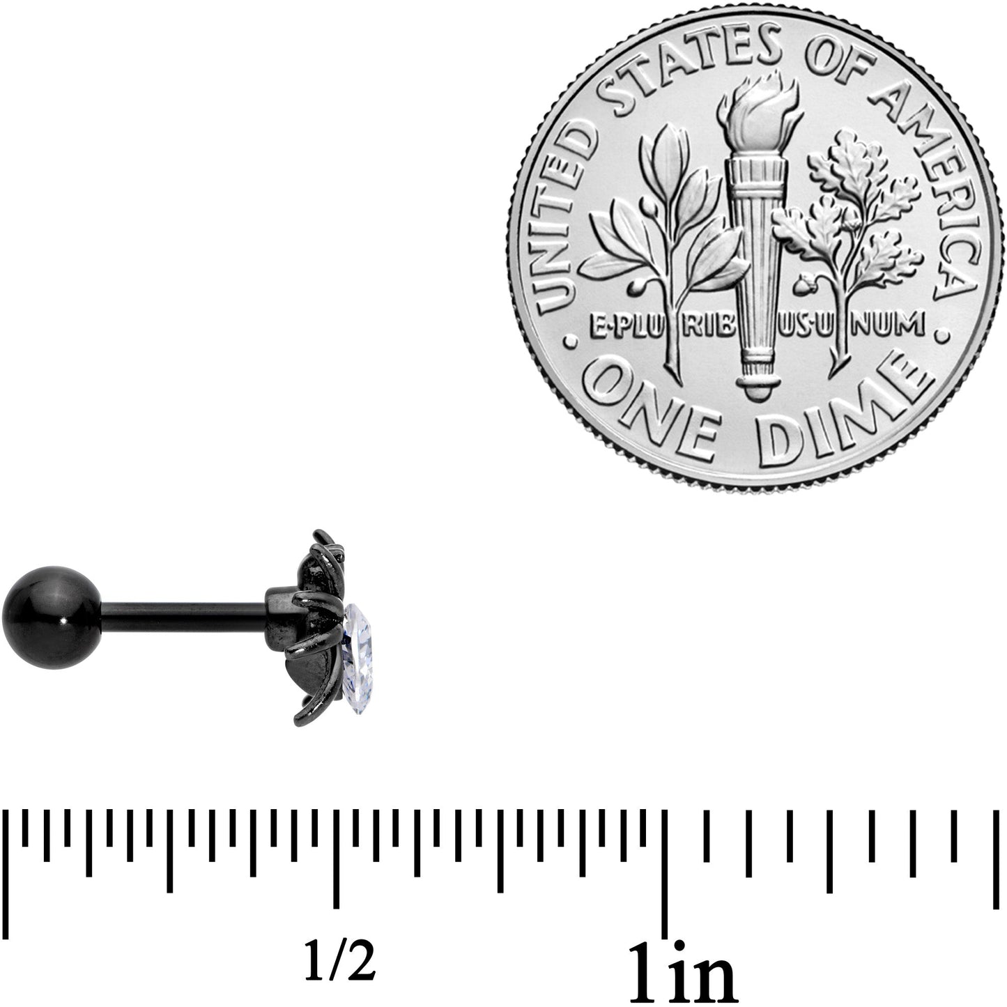 16G 1/4 Clear Gem Black Heart Spider Cartilage Tragus