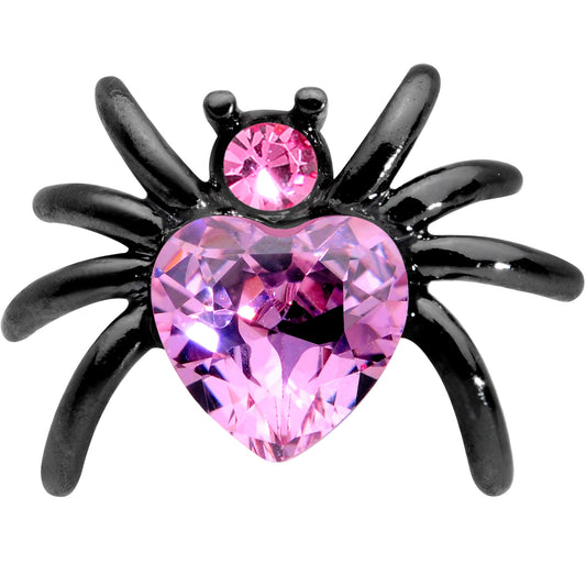 16G 1/4 Pink Gem Black Heart Spider Cartilage Tragus