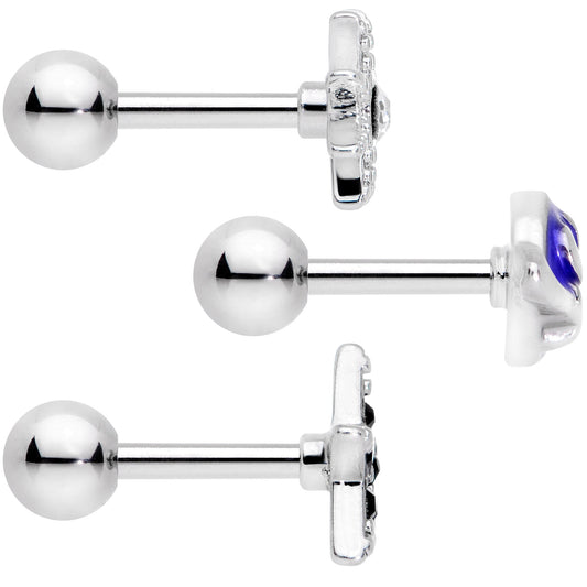 16G 1/4 Clear Black Gem Planet Stars Cartilage Tragus Set of 3