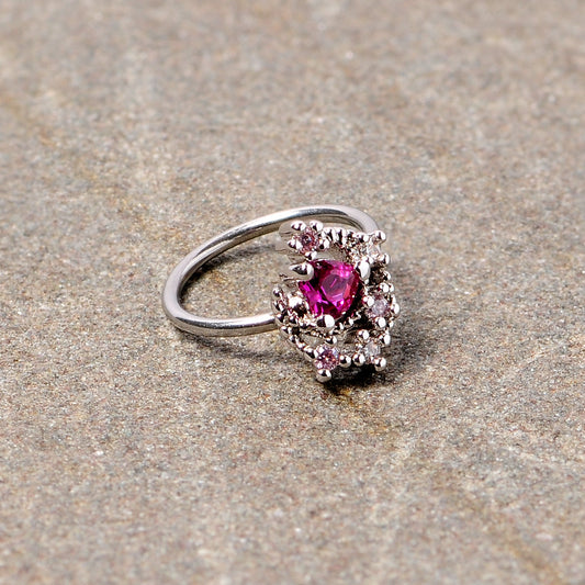 20G 5/16 Clear Pink Gem Crescent Moon Star Nose Hoop