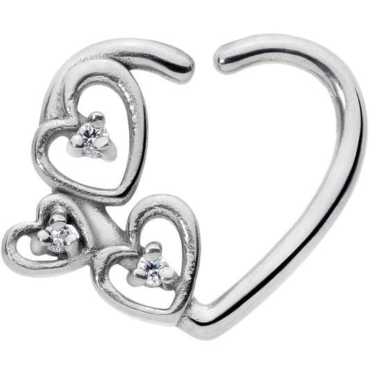 16G 3/8 Clear CZ Gem Multiple Heart Right Ear Closure Ring