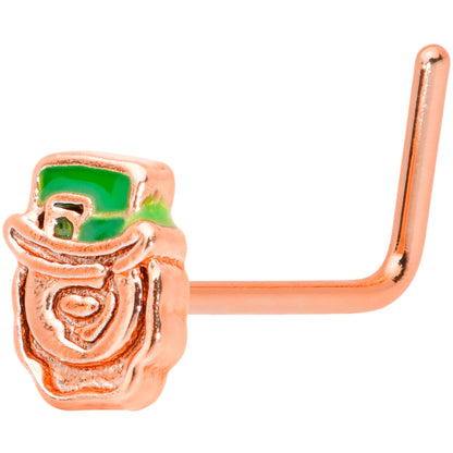 22G 5/16 Green Rose Gold Tone Lucky Leprechaun L Shaped Nose Ring