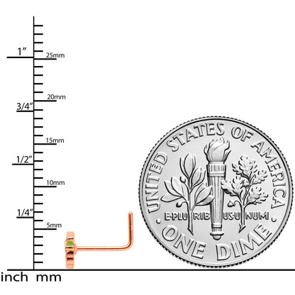22G 5/16 Green Rose Gold Tone Lucky Leprechaun L Shaped Nose Ring
