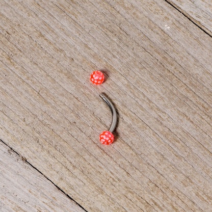 16G 5/16 Pink Polka Dot UV Reactive Acrylic Ball Curved Barbell