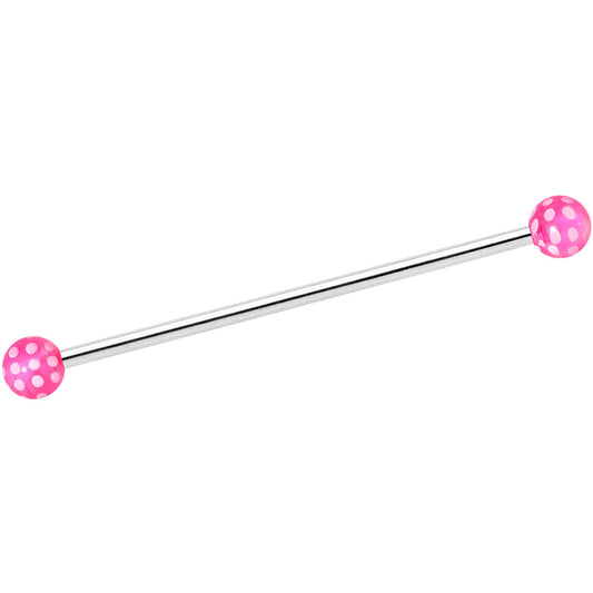 14G Pink White Polka Dot UV Industrial Barbell 38mm
