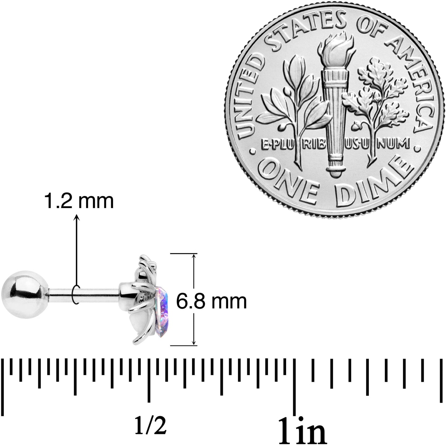 16G 1/4 Aurora Gem Heart Spider Cartilage Tragus