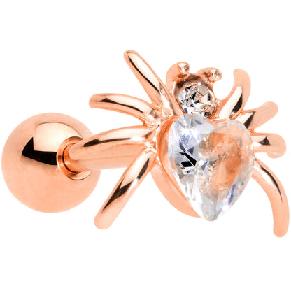 16G 1/4 Clear Gem Rose Gold Tone Heart Spider Cartilage Tragus