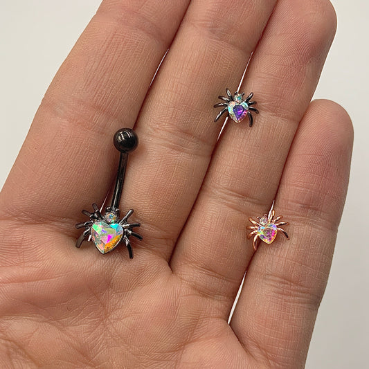 16G 1/4 Aurora Gem Heart Spider Cartilage Tragus