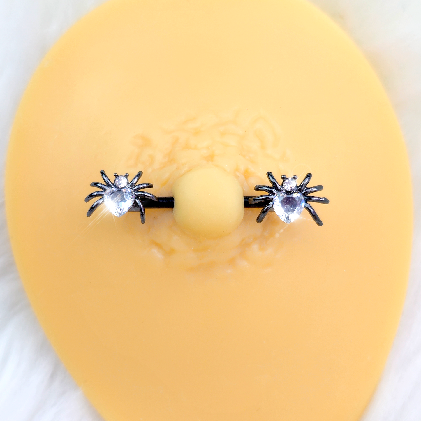 14G 5/8 Clear Gem Black Sexy Heart Spider Barbell Nipple Ring Set