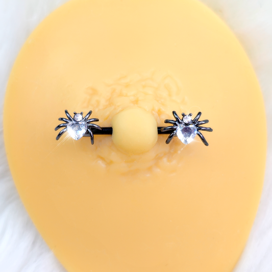 14G 5/8 Clear Gem Black Sexy Heart Spider Barbell Nipple Ring Set