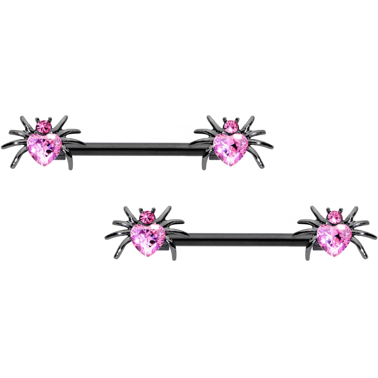 14G 5/8 Pink Gem Black Sexy Heart Spider Barbell Nipple Ring Set