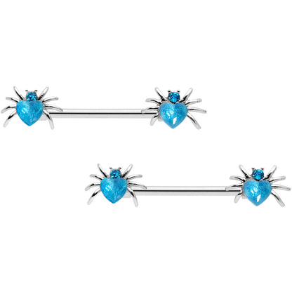 14G 5/8 Aqua Gem Sexy Heart Spider Barbell Nipple Ring Set