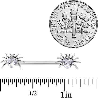 14G 5/8 Clear Gem Sexy Heart Spider Barbell Nipple Ring Set