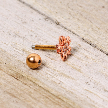 16G 1/4 Clear Gem Rose Gold Tone Flower Cartilage Tragus Earring