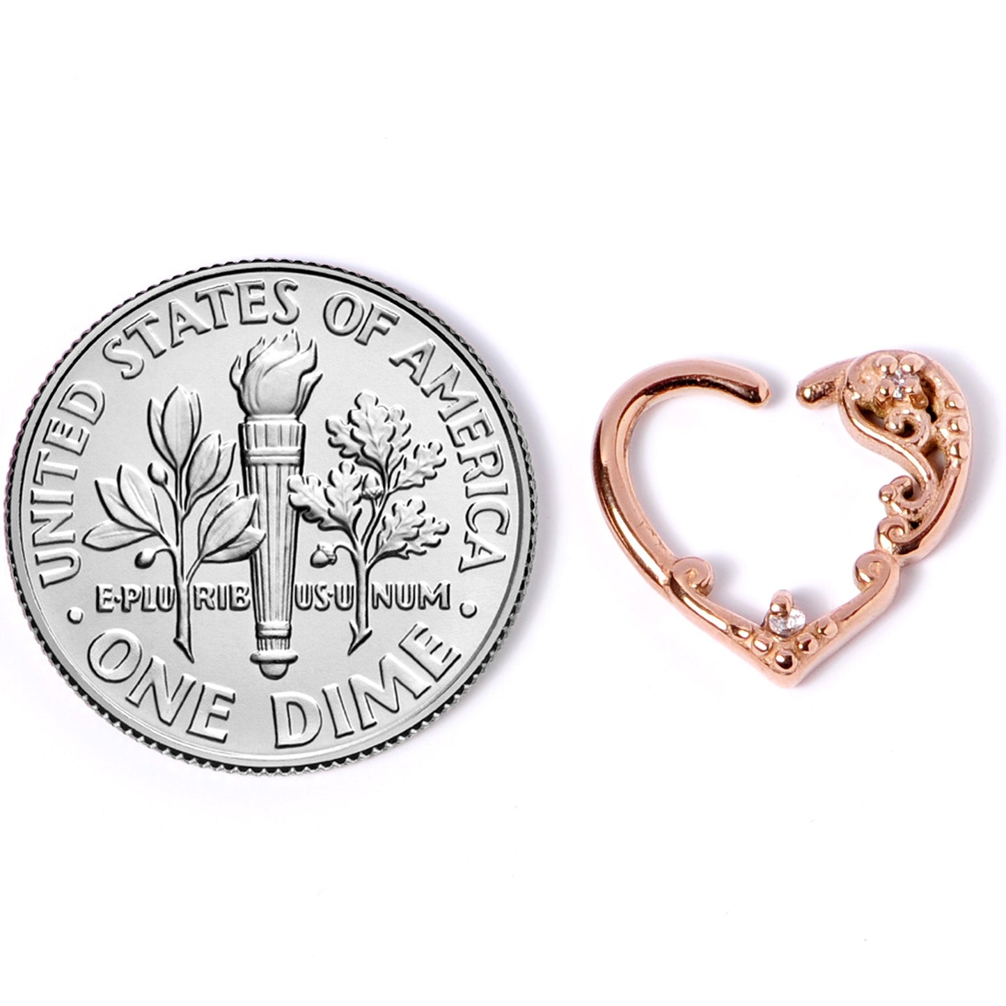 16G 3/8 Clear CZ Gem Rose Gold Tone Heart Left Ear Closure Ring