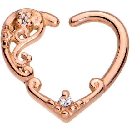 16G 3/8 Clear CZ Gem Rose Gold Tone Heart Right Ear Closure Ring