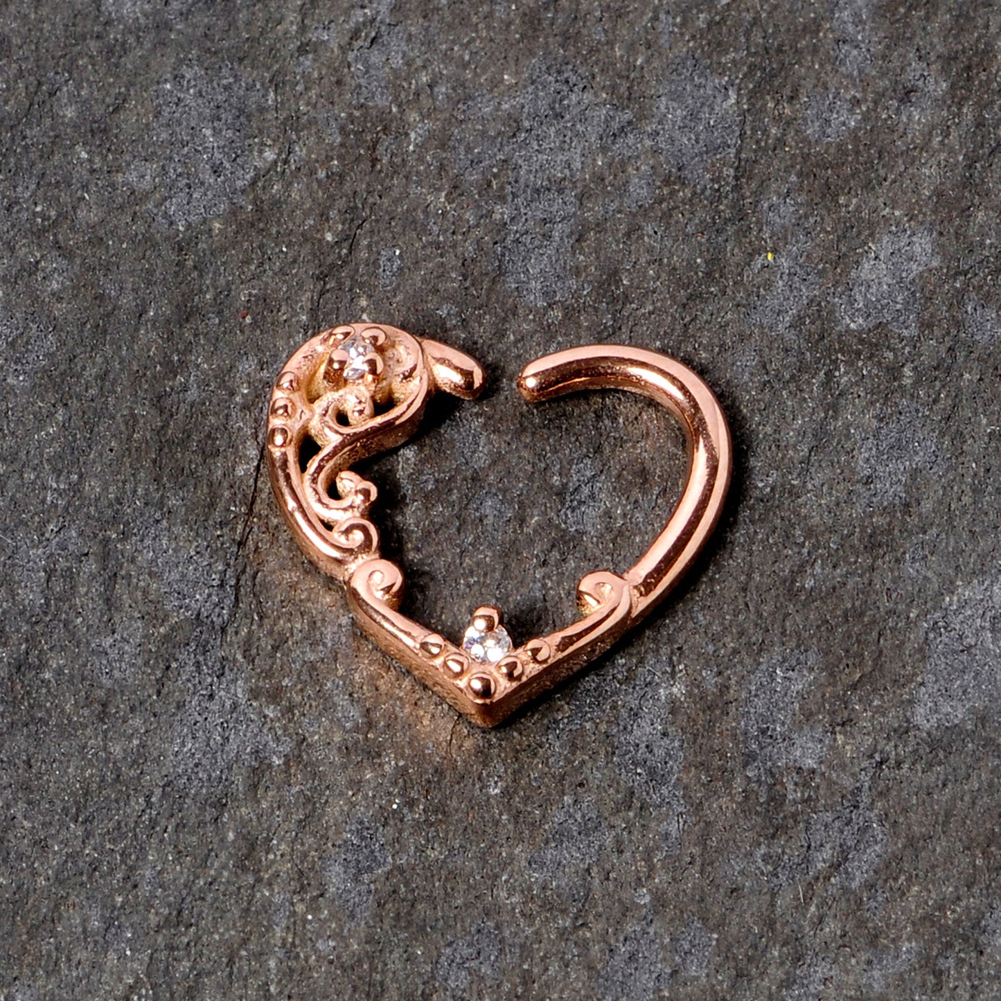 16G 3/8 Clear CZ Gem Rose Gold Tone Heart Right Ear Closure Ring