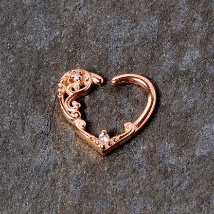 16G 3/8 Clear CZ Gem Rose Gold Tone Heart Right Ear Closure Ring