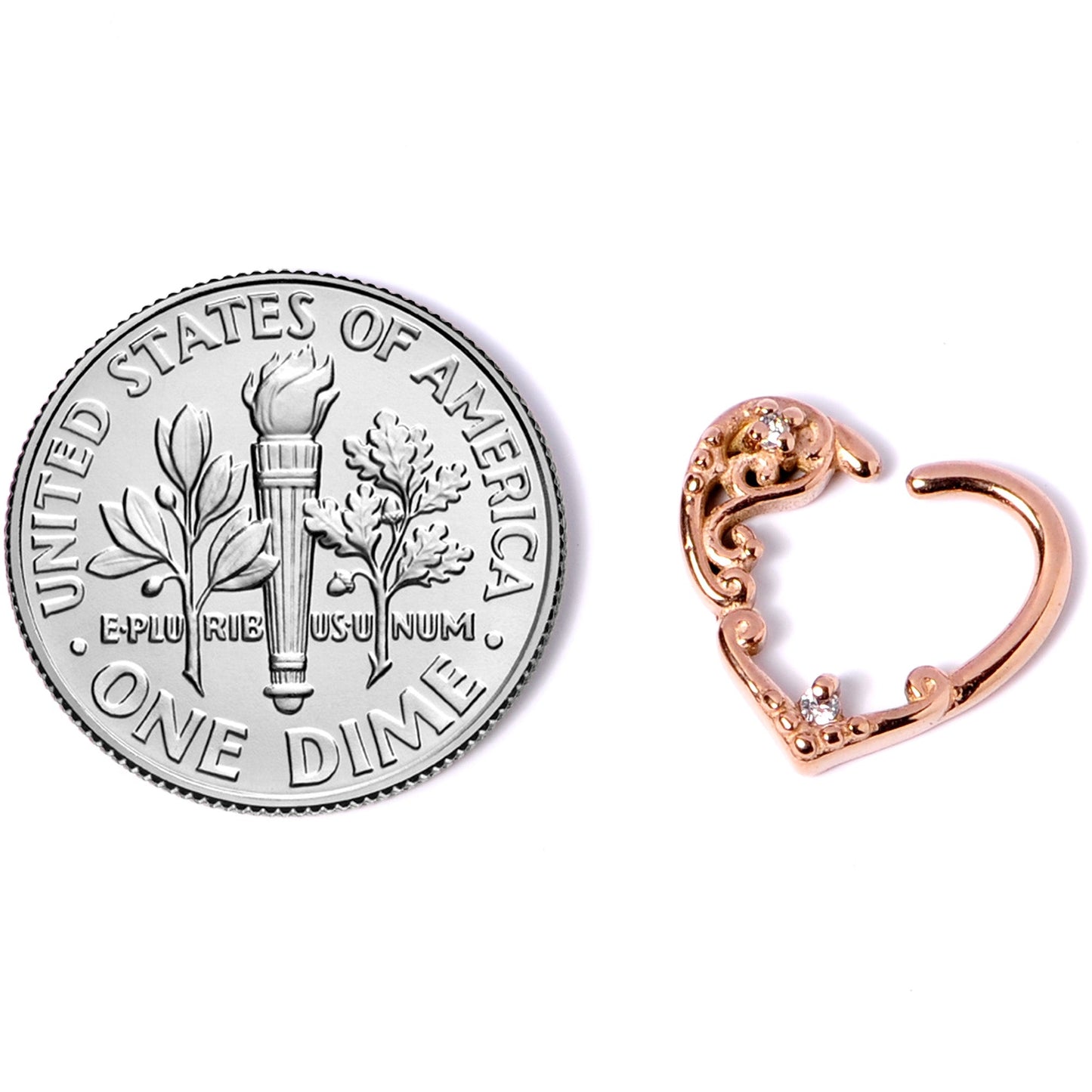 16G 3/8 Clear CZ Gem Rose Gold Tone Heart Right Ear Closure Ring
