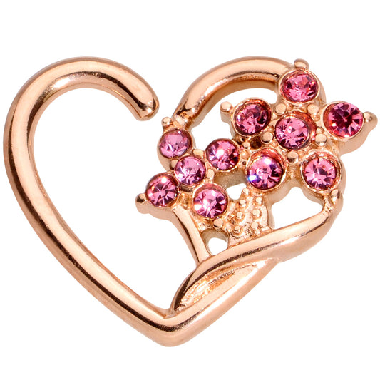 16G 3/8 Pink Gem Rose Gold Tone Heart Left Ear Closure Ring