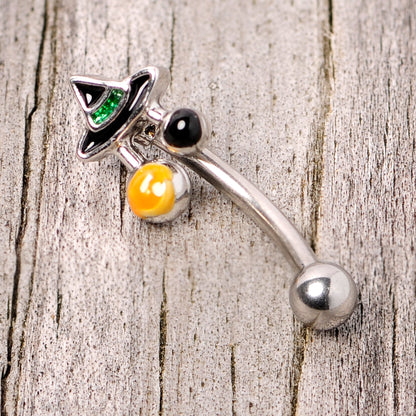 16G 5/16 Black Green Witches Hat Halloween Curved Eyebrow Ring
