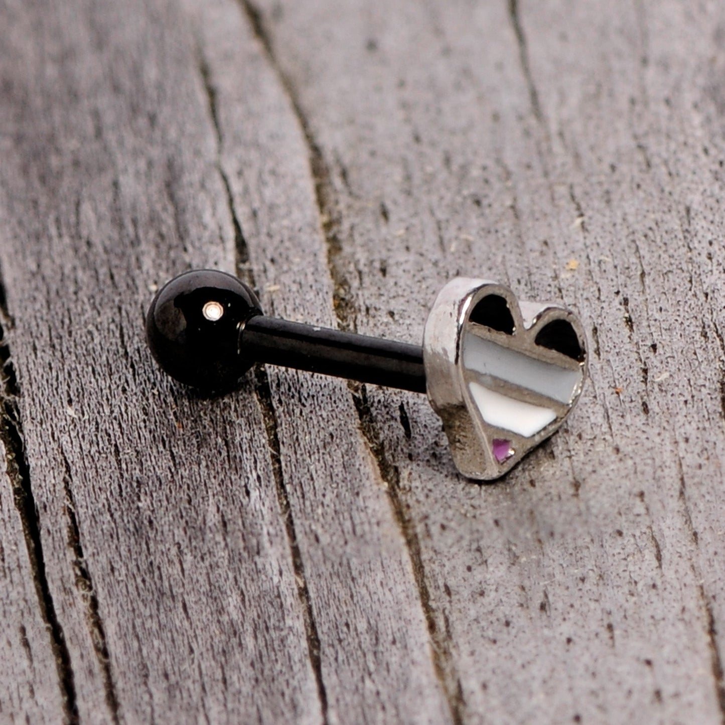 16G 1/4 Black Grey Purple Asexual Pride Heart Cartilage Tragus