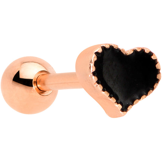 16G 1/4 Rose Gold Tone Black Heart Cartilage Tragus Earring